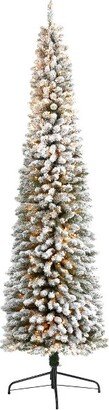 9ft Pre-Lit Flocked Slim Artificial Christmas Tree Clear Lights