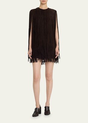 Suede Fringe Mini Shift Dress