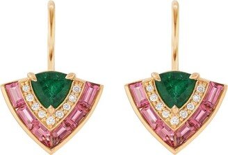 Emily P. Wheeler Yellow Gold, Diamond, Emerald And Tourmaline Tiered Drop Earrings