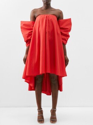 Back-bow Off-the-shoulder Recycled-satin Dress