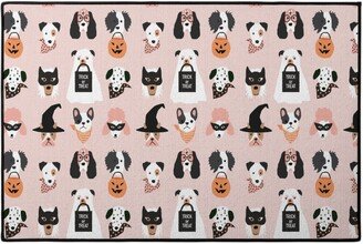 Door Mats: Halloween Puppies On Light Pink Door Mat, Multicolor