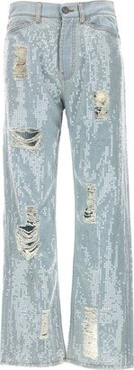 Distressed Sequinned Jeans