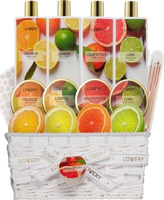 Lovery Bath and Body Care Gift Set, Home Spa Kit in Lemon, Orange, Grapefruit Lime Scents, Relaxing Stress Relief Gift, 19 Piece-AA