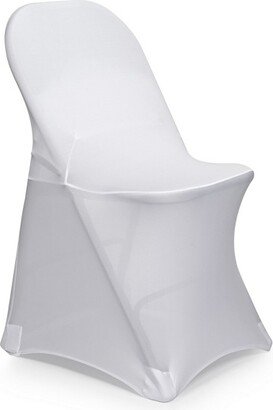 Lann's Linens 10 pcs Fitted Spandex Folding Chair Covers for Wedding/Party, White - Stretch Fabric Slipcovers