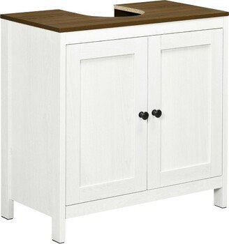 kleankin Bathroom Sink Cabinet, Floor Standing Under Sink Cabinet, Freestanding Storage Cupboard with Adjustable Shelf, Double Doors, Antique White