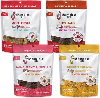 Shameless Pets Dog Jerky Treats - Chicken, Beef, & Duck Jerky for Dogs Made with Upcycled Ingredients & Zero Artificial Flavors,Moo Lobsta(1), Duck-Ta