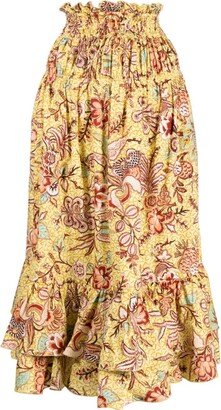 Acacia Calla Lily-print midi skirt