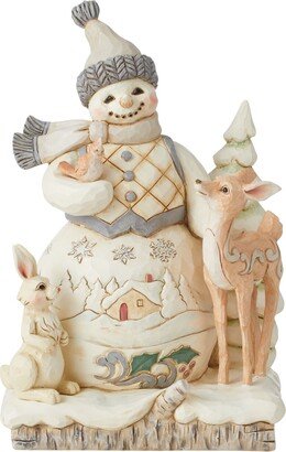 Jim Shore White Woodland Snowman with Deer Figurine