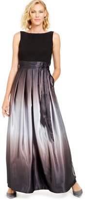 Ombre Satin Bow Sash Gown - Black/Silver