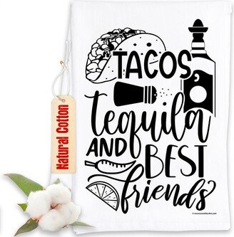 Funny Kitchen Tea Towels - Tacos Tequila & Best Friends Humorous Flour Sack Dish Towel Great Housewarming Host Gift Decor