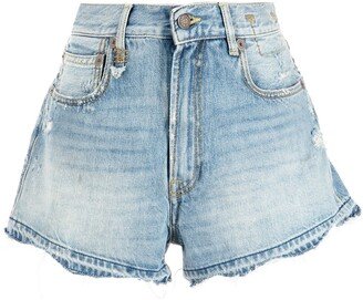 Faded-Effect Denim Shorts