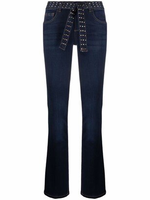 Studded-Belt Bootcut Jeans