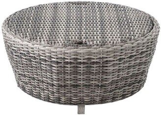 36 Inch Anders Round Outdoor Woven Wicker Coffee Table with Storage, Gray