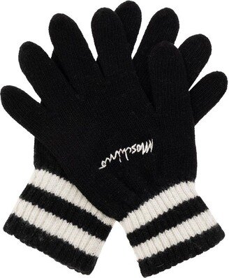 Logo Embroidered Knitted Striped Gloves-AB