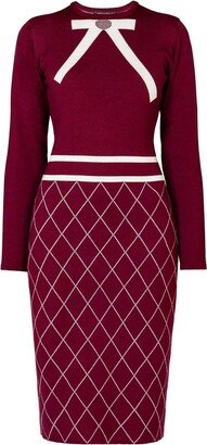 Rumour London Chloe Bow Jacquard Knitted Dress In Mulberry