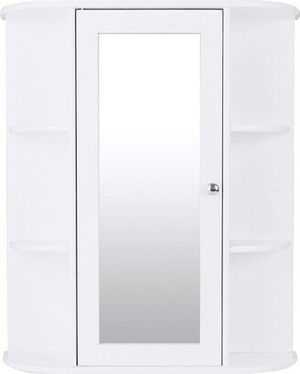 Tangkula Single Bathroom Storage Cabinet Spacesaver Open Shelves w/ Mirrored Organizer