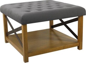 Tufted Ottoman with Wooden Storage Gray