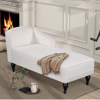 57.5 Vintage Velvet Chaise Lounge, Right Arm Facing Sleep Chaise Lounge with Solid Wood Legs, White