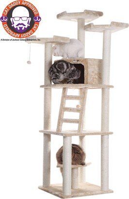 Multi-function Real Wood Cat Tower W Spacious Condo, Perches, Beige