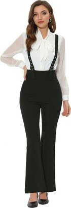 Allegra K Women' High Wait Overall Bell Bottom Pant Supender Jumpuit Black X-Small