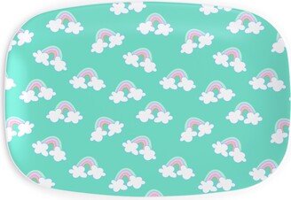 Serving Platters: Nicola Unicorn Rainbows Serving Platter, Green