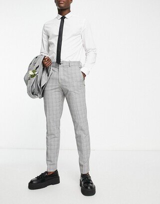 slim fit suit pants in light gray check