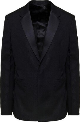 Black Single-breasted Jacket With Satin Revers In Wool Man