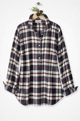 Women's Joyful Celebration Plaid Tunic Top - Black/Ivory - PS - Petite Size