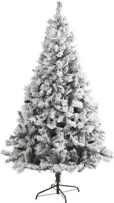 7' Flocked White River Mountain Pine Artificial Christmas Tree with Pinecones