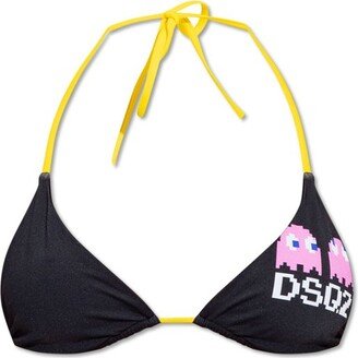 X Pac Man Logo Printed Halterneck Bikini Top