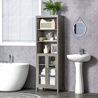 kleankin Tall Bathroom Storage Cabinet with 3 Tier Shelf, Glass Door Cupboard, Freestanding Linen Tower with Adjustable Shelves