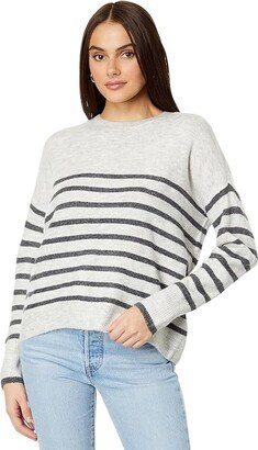 Crew Neck with Stripe (Medium Heather Grey) Women's Sweater