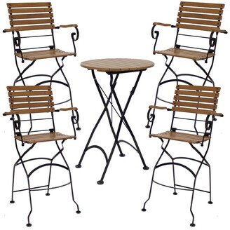 Sunnydaze Deluxe European Chestnut 5-Pc Bar Height Folding Table/Bar Chair Set-AA