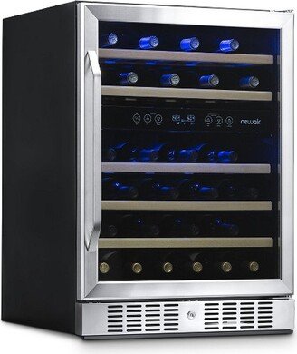 24 Built-in 46 Bottle Dual Zone Compressor Wine Fridge in Stainless Steel, Quiet Operation with Beech Wood Shelves-AA