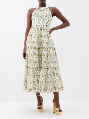 Consuelo Floral-print Halterneck Linen Dress