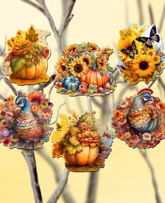 Holiday Wooden Clip-On Ornaments Happy Thanksgiving Set of 6 G. DeBrekht