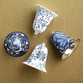 Set of 4 Chinoiserie Matte Glass Bell Ornaments