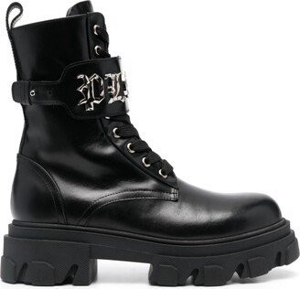 Logo-Plaque Leather Combat Boots