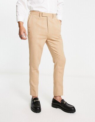 tapered wool mix smart pants in stone herringbone