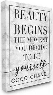 Beauty Begins Once You Decide To Be Yourself White Marble Typography Canvas Wall Art Collection