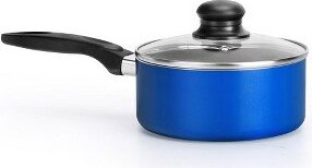 Blue Sauce Pot with Lid, (1.25 qt) Black Coating Inside, Heat Resistant Lacquer Outside (Blue)