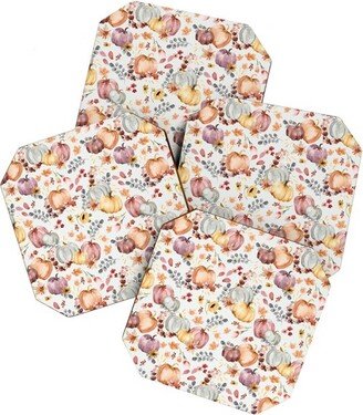 Ninola Design Pumpkins Fall Floral Ecru Coaster Set