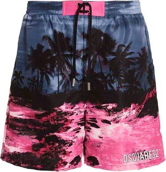 Logo Printed Drawstring Swim Shorts-AZ