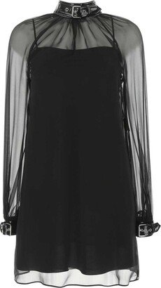 Sheer-Detailed Buckle-Detailed Mini Dress