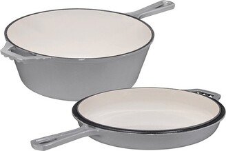 2-in-1 Gray Pre-seasoned Cast Iron Dutch Oven and Skillet Set, 5 Quarts, Oven and Dishwasher Safe