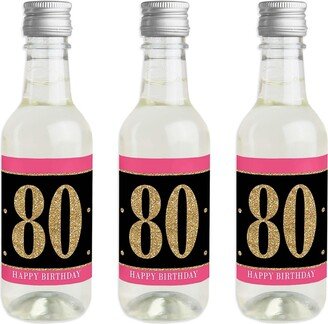 Big Dot Of Happiness Chic 80th Birthday Pink, Black & Gold Mini Wine Bottle Stickers Favor Gift 16 Ct