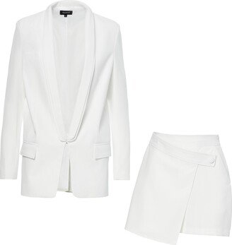 Bluzat White Suit With Oversized Blazer With Double Lapels And Shorts With Skirt