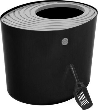 Iris Usa Iris Top Entry Cat Litter Box, Black/Light Gray