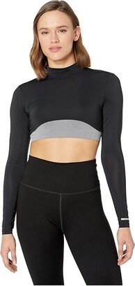 Sunsense(r) 35 SPF Lightweight Long Sleeve Mock Neck Crop Layering Top (Jet Black) Women's Clothing