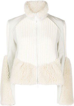 Shearling-Trim Ribbed Jacket